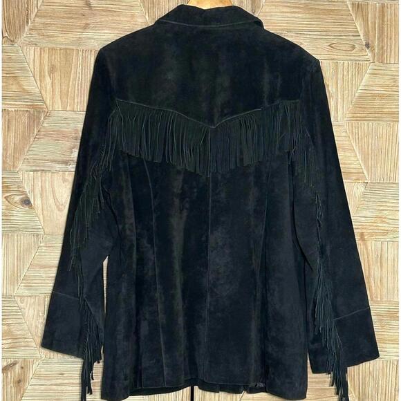 Vintage Denim & Co Black Leather Suede Fringe Jacket Western Boho Size 1X - Picture 4 of 6